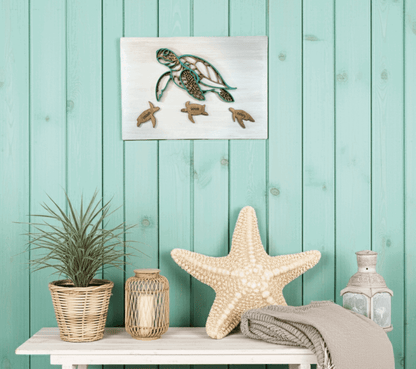 Sea Turtle Family Sign - Rustic Aura
