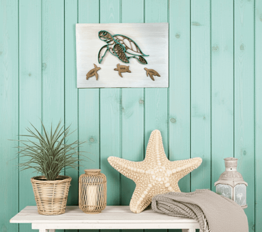 Sea Turtle Family Sign - Rustic Aura