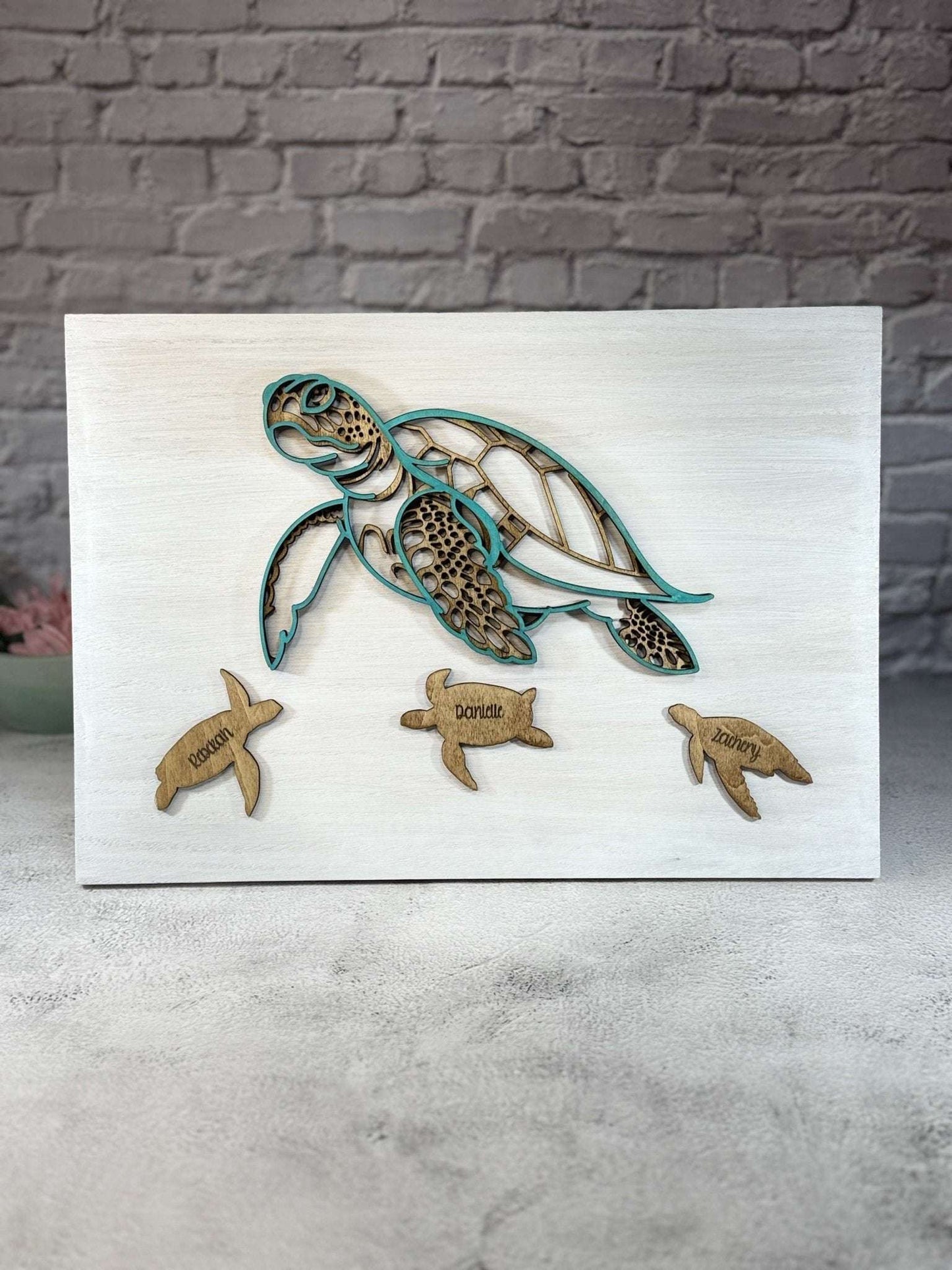 Sea Turtle Family Sign - Rustic Aura