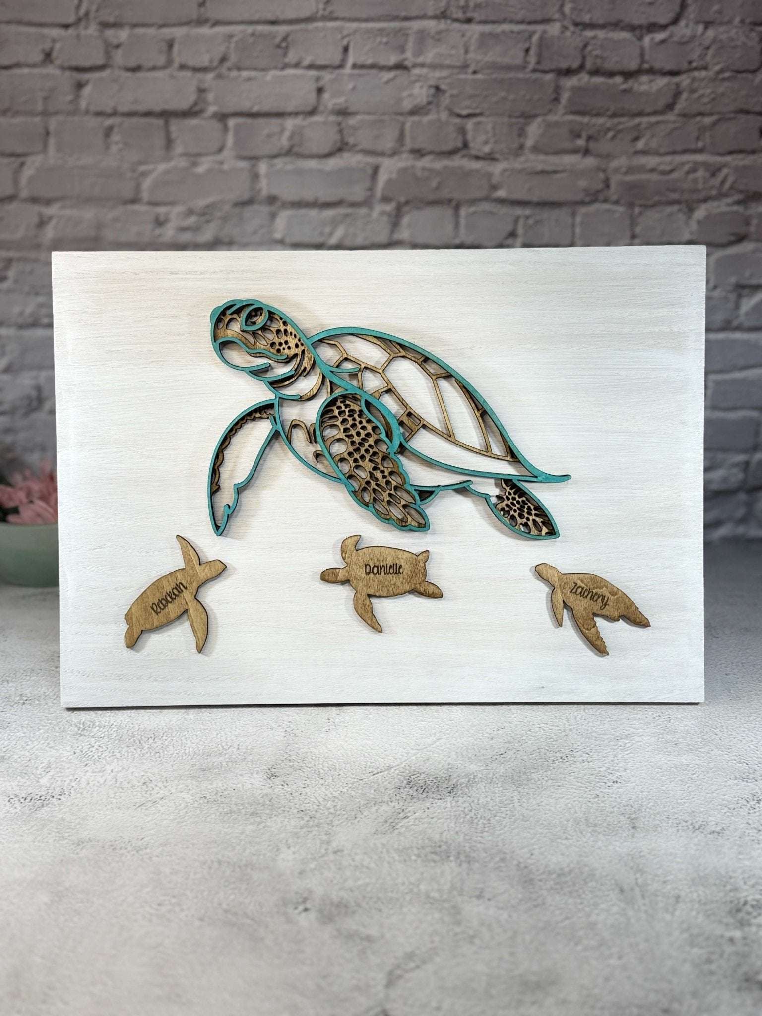Sea Turtle Family Sign - Rustic Aura