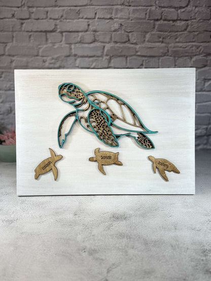 Sea Turtle Family Sign - Rustic Aura