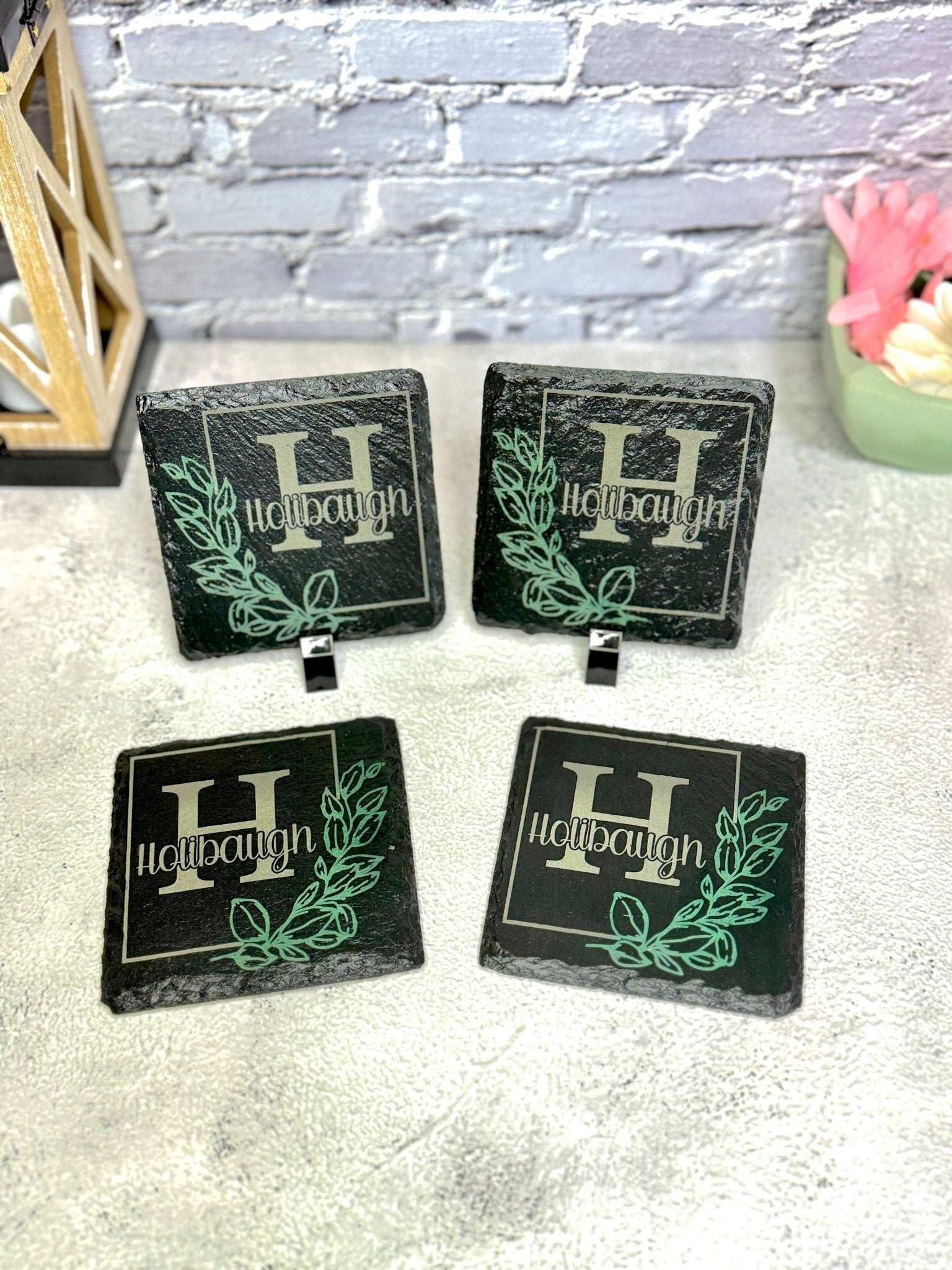 Slate Coasters - Last Name - Rustic Aura