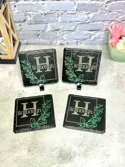 Slate Coasters - Last Name - Rustic Aura