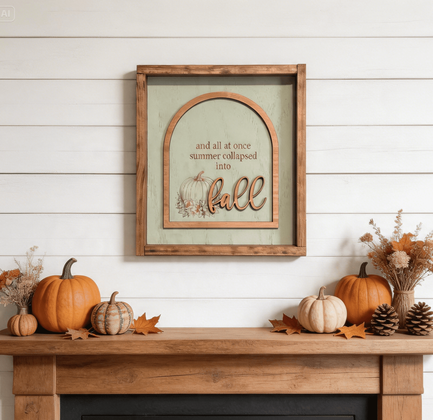And All At Once Summer Collapsed Into Fall Framed Wood Sign - Rustic Aura