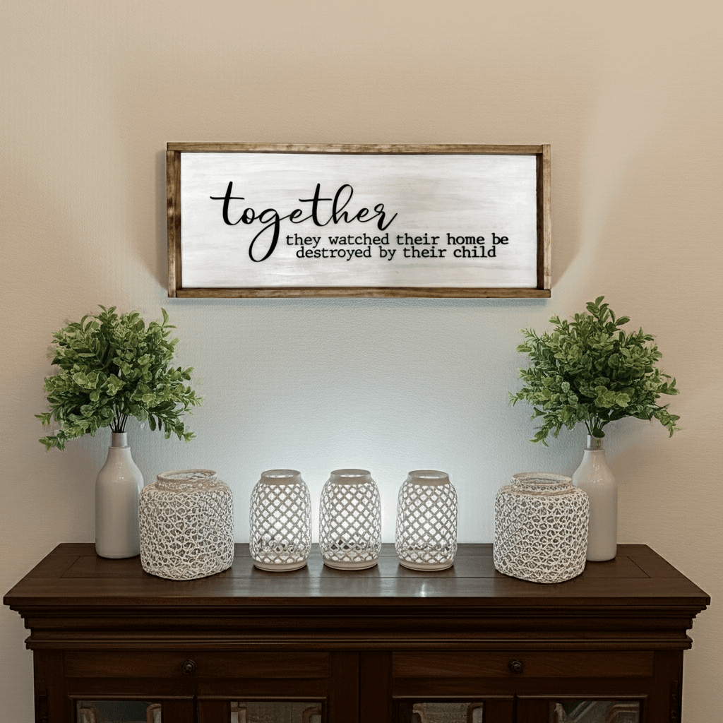 'Together they watched their home...' Sign - Rustic Aura