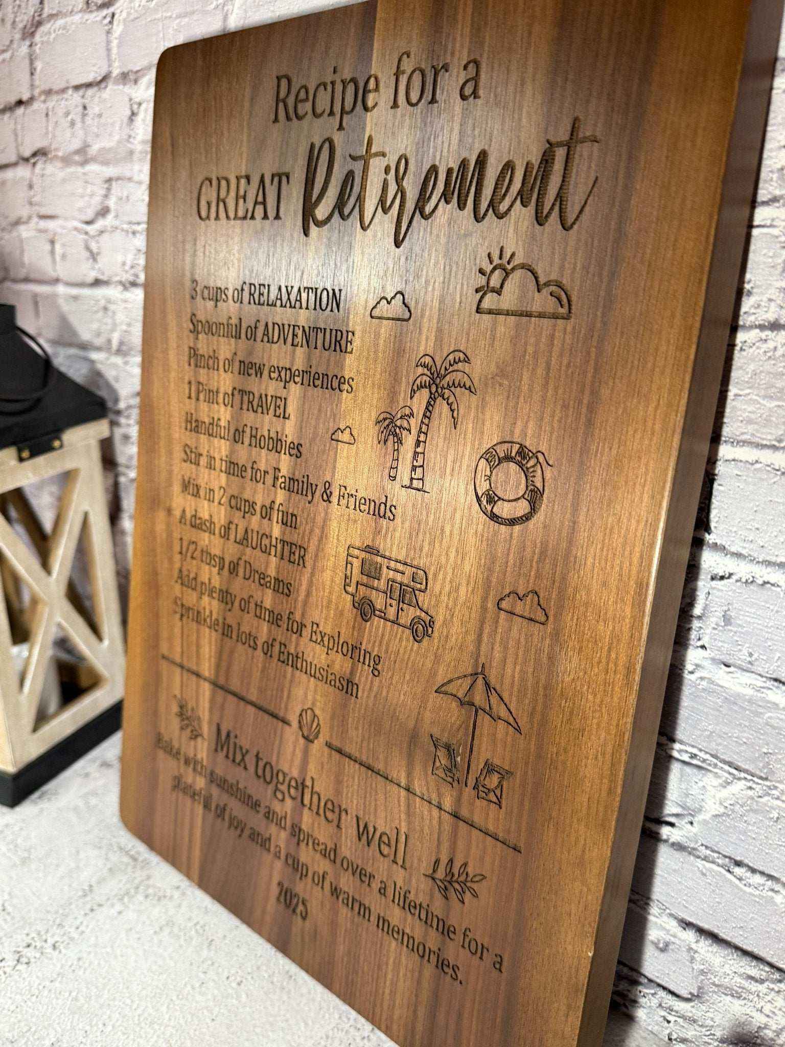 Recipe for a Great Retirement Walnut Cutting Board | Custom Engraved Wood Decor