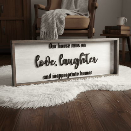 "Inappropriate Humor" Funny 3D Wood Sign | Large Framed Rustic Wall Art - Rustic Aura